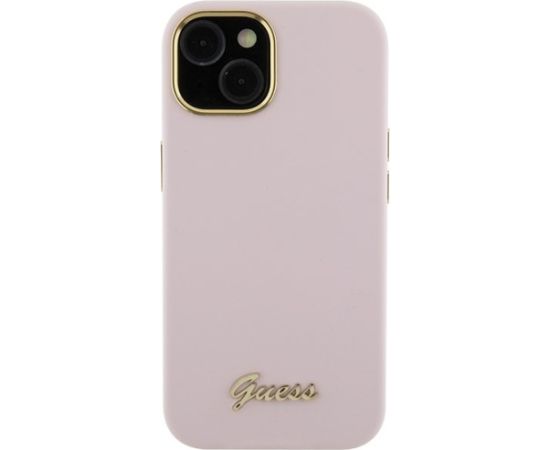 Guess Silicone Script Metal Logo & Frame Back Case Aizsargapvalks Priekš Apple iPhone 15