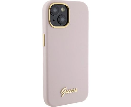 Guess Silicone Script Metal Logo & Frame Back Case Aizsargapvalks Priekš Apple iPhone 15