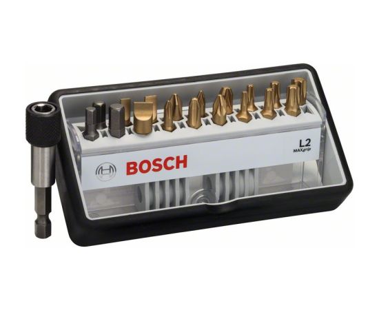 Bosch Uzgaļu komplekts Max Grip; PH; PZ; T; S; HEX; 18 gab. + magnētisks turētājs