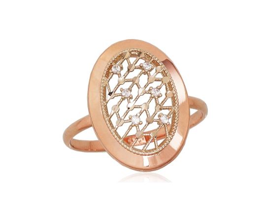 Золотое кольцо #1100803(Au-R+Au-W)_CZ, Красное/Белое Золото 585°, Цирконы, Размер: 18.5, 1.53 гр.