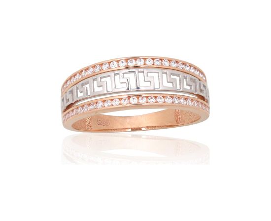 Золотое кольцо #1101080(Au-R+Au-W)_CZ, Красное/Белое Золото 585°, Цирконы, Размер: 18.5, 2.65 гр.