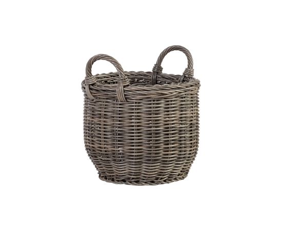 Корзина WICKER с ручкой, D34xH26/34cм, пластиковое плетение, цвет: серый