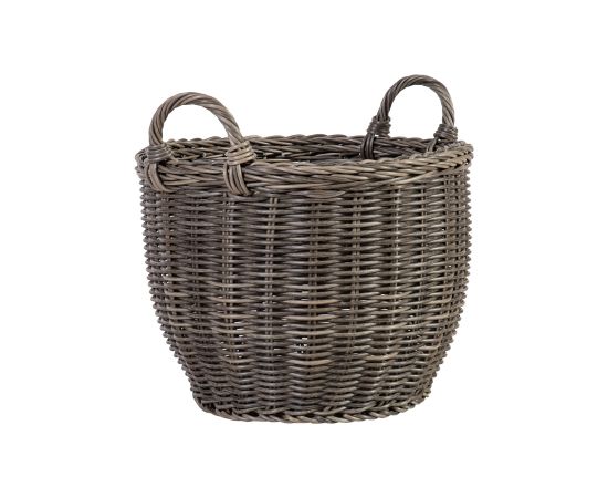 Корзина WICKER с ручкой, D41xH30/38cм, пластиковое плетение, цвет: серый