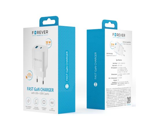 Forever TC-05 GaN PD charger 1x USB-C 1x USB 33W white