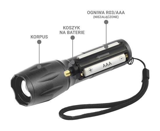 LED torch FL-600 with CREE XM-L2 18650 LED / 3x AAA (R03)