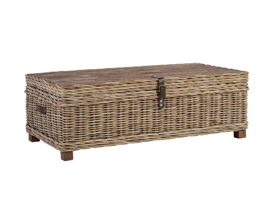 Сундук-столик вспомогательный EGROS 120x60xH39см, деревянная рама с плетением из ротанга, цвет: серый