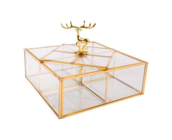 Glass box BERYL 18x18xH6cm, golden