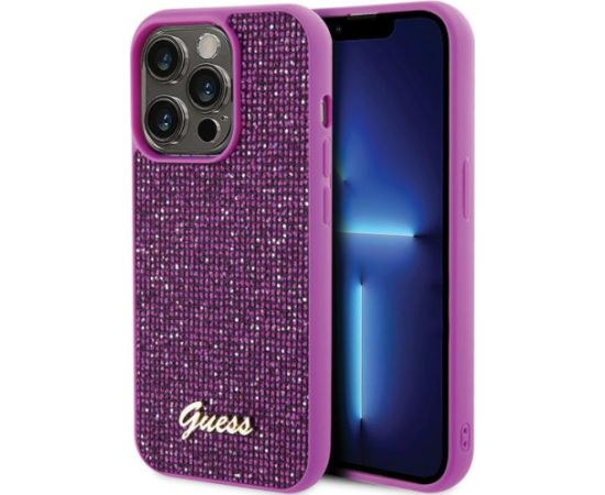 Guess PU Disco Script Metal Case Aizsargapvalks Priekš Apple iPhone 15