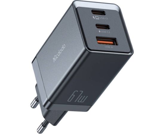 Mcdodo CH-1541 GaN wall charger, 2x USB-C, 1x USB, 67W (black)