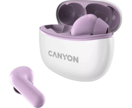 CANYON TWS-5, Bluetooth headset, with microphone, BT V5.3 JL 6983D4, Frequence Response:20Hz-20kHz, battery EarBud 40mAh*2+Charging Case 500mAh, type-C cable length 0.24m, size: 58.5*52.91*25.5mm, 0.036kg, Purple