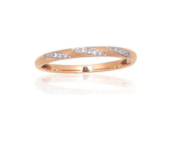 Золотое кольцо #1101173(Au-R+PRh-W)_DI, Красное Золото 585°, родий (покрытие), Бриллианты (0,04Ct), Размер: 16, 1.23 гр.