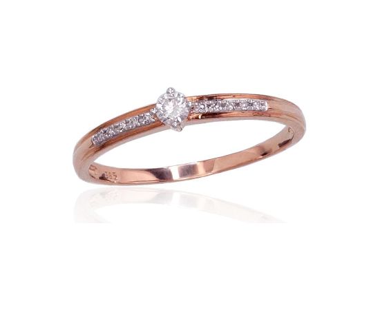 Золотое кольцо #1100409(Au-R+PRh-W)_DI, Красное Золото 585°, родий (покрытие), Бриллианты (0,109Ct), Размер: 16, 1.28 гр.