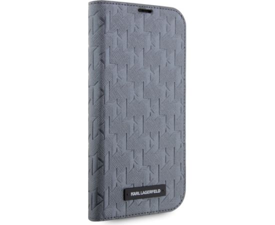 Karl Lagerfeld KLBKP14SSAKLHPG iPhone 14 6.1" bookcase srebrny|silver Saffiano Monogram