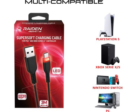 Subsonic Supersoft Charging Cable USB-C for PS5/Xbox/Switch