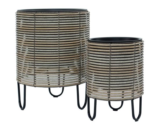 Planter WICKER D25xH35cm, beige-grey