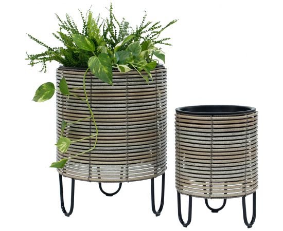 Planter WICKER D25xH35cm, beige-grey