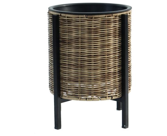 Planter WICKER with stand D28xH36cm, light brown