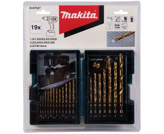 Metāla urbju komplekts Makita D-67527; 1,5-10 mm; 19 gab.