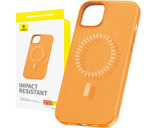 Magnetic Phone Case for iPhone 15 Plus Baseus Fauxther Series (Orange)