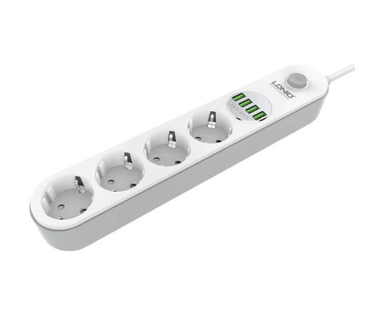 Power strip with 4 AC sockets, 4x USB, LDNIO SE4432, 2m (white)