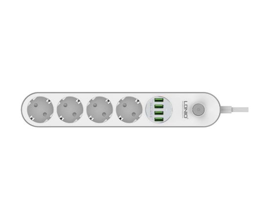 Power strip with 4 AC sockets, 4x USB, LDNIO SE4432, 2m (white)