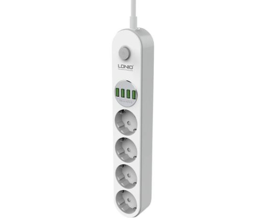 Power strip with 4 AC sockets, 4x USB, LDNIO SE4432, 2m (white)