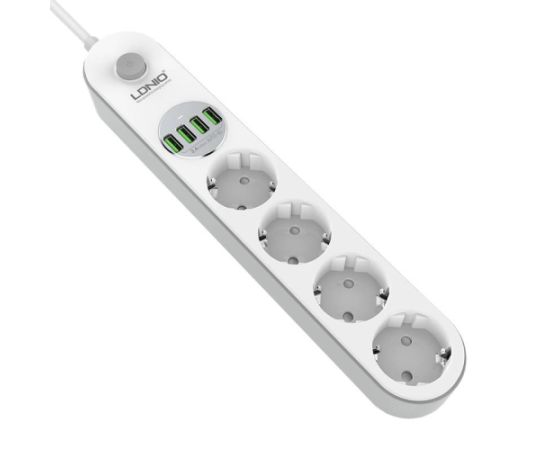 Power strip with 4 AC sockets, 4x USB, LDNIO SE4432, 2m (white)