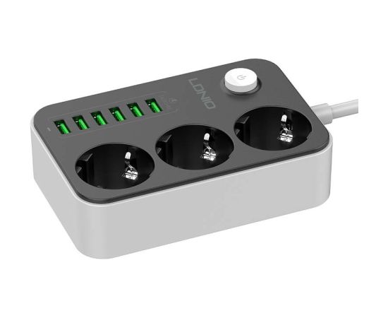 Power strip with 3 AC sockets, 6x USB, LDNIO SE3631, 1.6m (black)