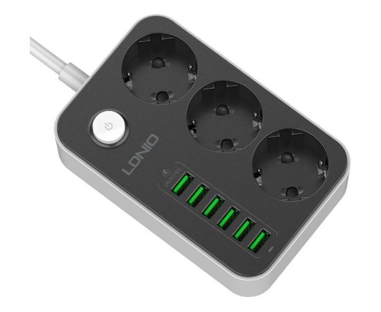 Power strip with 3 AC sockets, 6x USB, LDNIO SE3631, 1.6m (black)