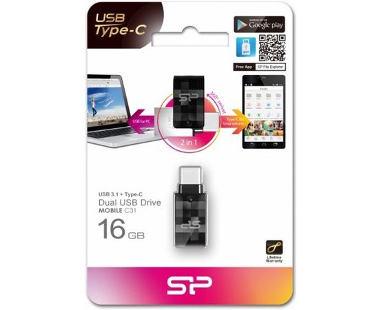 Silicon Power флешка 16GB Mobile C31 USB-C, черный