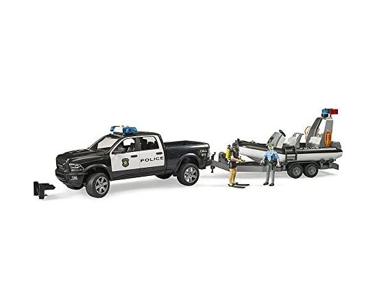 Bruder RAM 2500 police pickup, L+S module, trailer with boat, model vehicle (black/white, including 2 figures)