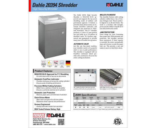 Dahle 20394 High Security Shredde dokumentu smalcinātājs 190L