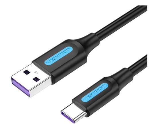 USB 2.0 A to USB-C 5A Cable Vention CORBI 3m Black PVC