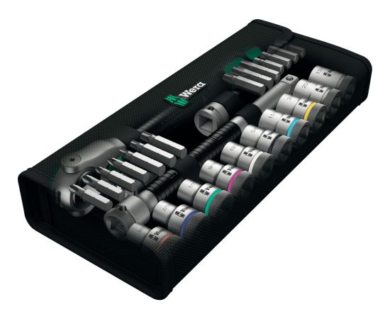 Wera 8100 SC 9 Zyklop speed ratchet set, imperial, 28 pieces, tool set (black/green, 1/2, speed ratchet with swiveling head)