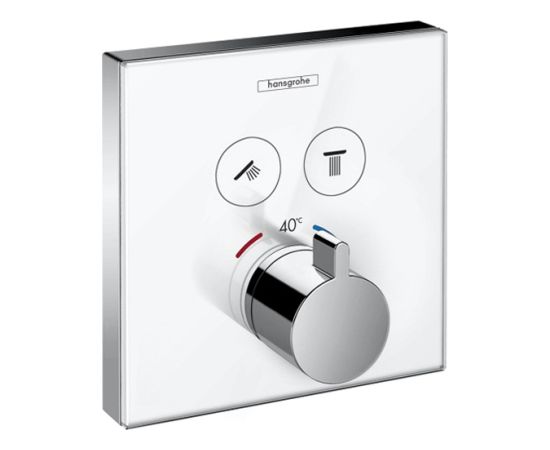 Hansgrohe iebūvējamā termostata ShowerSelect virsapmetuma daļa, ar divām izejām, balts stikls/hroms