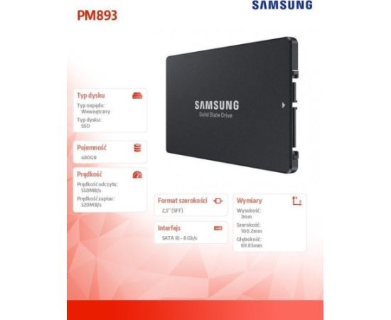 SSD Samsung PM893 480GB 2.5'' SATA III (6 Gb/s)  (MZ7L3480HCHQ-00W07)