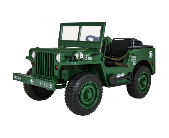 Retro Militārais 4x4 trīsvietīgs elektriskais auto bērniem, zaļš