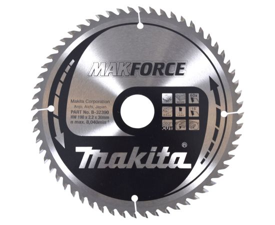 Griešanas disks Makita B-32390; 190x30 mm; Z60
