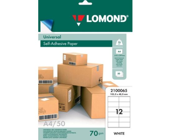 Lomond Self-Adhesive Paper Universal Labels, 12/105x48, A4, 50 sheets, White