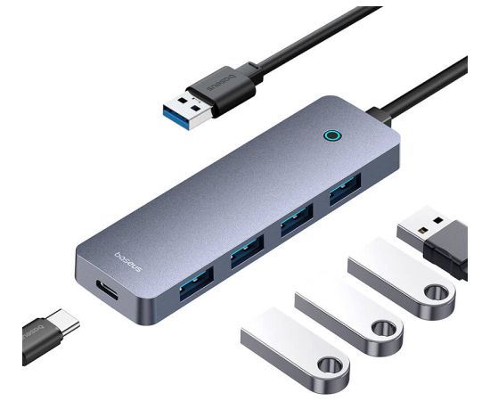 Hub 4in1 Baseus UltraJoy Lite 50cm USB-A to 4x USB 3.0 + USB-C 5V (grey)