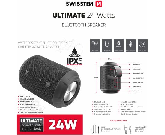 Swissten Ultimate Bluetooth Портативная колонка 24W