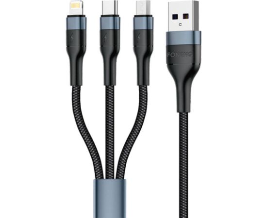 Foneng X51 3in1 USB to USB-C / Micro USB / Lightning Cable, 3A, 1m (Black)