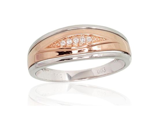 Золотое кольцо #1100702(Au-R+Au-W)_DI, Красное/Белое Золото 585°, Бриллианты (0,03Ct), Размер: 18, 3.34 гр.