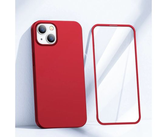 Joyroom 360 Full Case front and back cover for iPhone 13 + tempered glass screen protector red (JR-BP927 red)