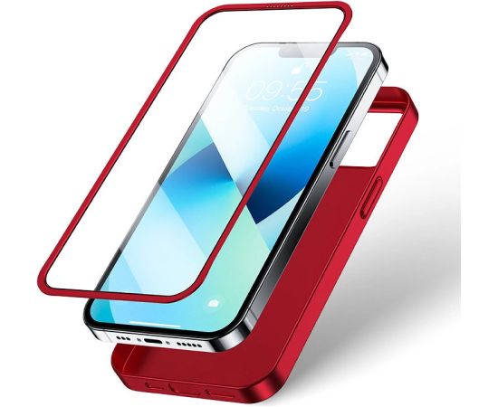 Joyroom 360 Full Case front and back cover for iPhone 13 + tempered glass screen protector red (JR-BP927 red)