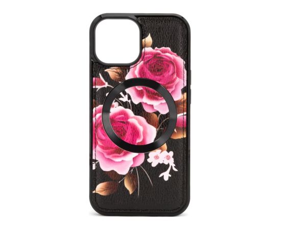 Evelatus Apple  iPhone 14 Leather Case Zipper Design Flower Black