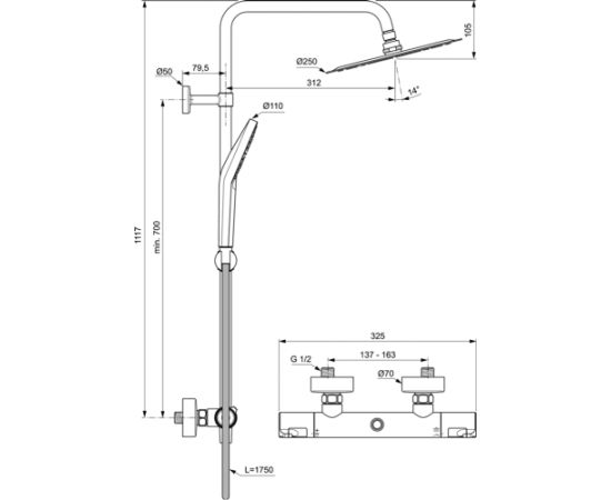 Ideal Standard Ceratherm T50 dušas sitēma ar termostatu