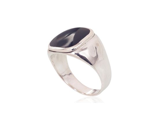 Серебряное кольцо #2101581(POx-Bk)_ON, Серебро 925°, оксид (покрытие), Оникс, Размер: 20, 10.1 гр.