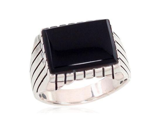 Серебряное кольцо #2101357(POx-Bk)_ON, Серебро 925°, оксид (покрытие), Оникс, Размер: 20.5, 10.5 гр.