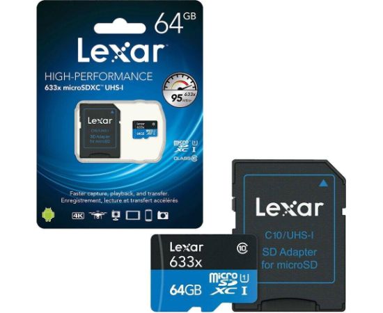 MEMORY MICRO SDXC 64GB UHS-I/W/ADAPTER LSDMI64GBB633A LEXAR